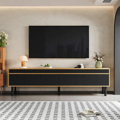 Modern TV Cabinet 170cm – Black & Wood Effect TV Stand with 4 Doors & Storage