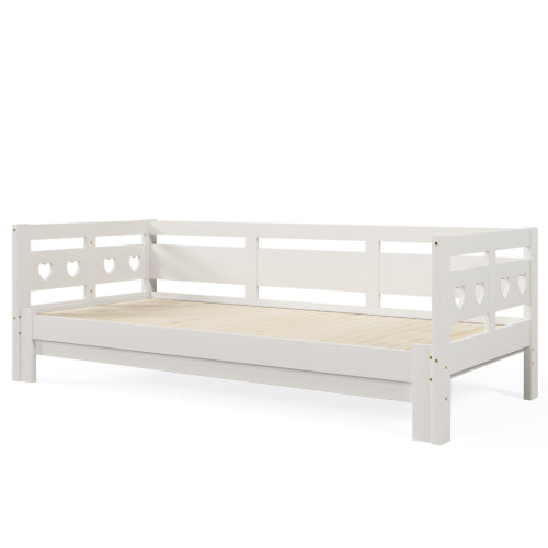 White Heart-Detail Wooden Daybed with Trundle – 3ft Single Sofa Bed (90x190cm)