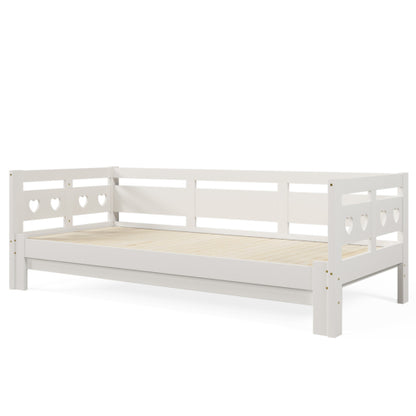 White Heart-Detail Wooden Daybed with Trundle – 3ft Single Sofa Bed (90x190cm)