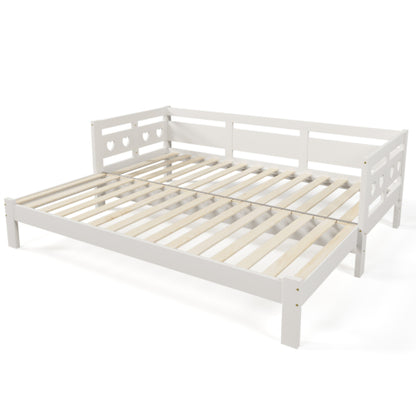 White Heart-Detail Wooden Daybed with Trundle – 3ft Single Sofa Bed (90x190cm)