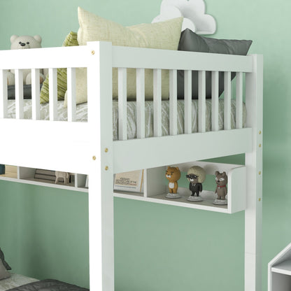 White Wooden Bunk Bed with Storage Drawer & Shelf – 3FT Single Solid Pine Frame (90x190cm)