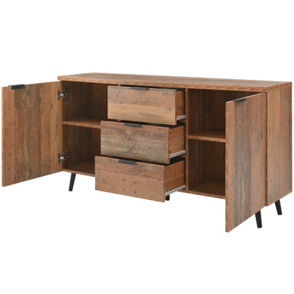 Vintage Brown Sideboard Cabinet – 140cm Storage Cupboard with Drawers & Adjustable Shelves