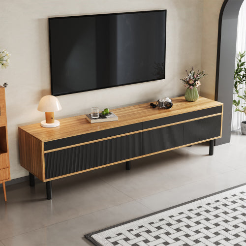 Modern TV Cabinet 170cm – Black & Wood Effect TV Stand with 4 Doors & Storage
