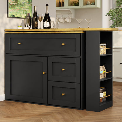 Extendable Bar Table with Storage – Black Kitchen Island & High Table (138–204cm)