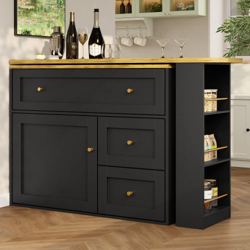 Extendable Bar Table with Storage – Black Kitchen Island & High Table (138–204cm)