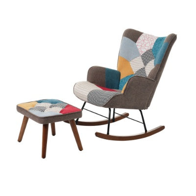 Patchwork Rocking Chair With Footrest