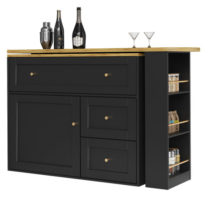 Extendable Bar Table with Storage – Black Kitchen Island & High Table (138–204cm)