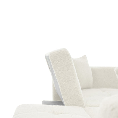 2 Seater Sherpa Sofa Bed with Adjustable Backrest &amp; Gold Legs – Convertible Sleeper Sofa with Storage Pockets