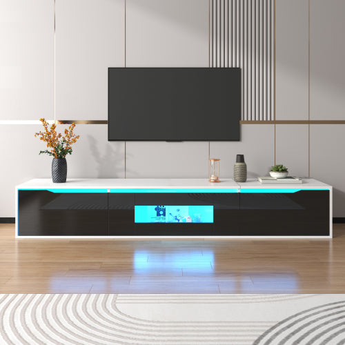 High Gloss TV Cabinet 180cm – Black & White TV Stand with LED Lights (50–59” TVs)