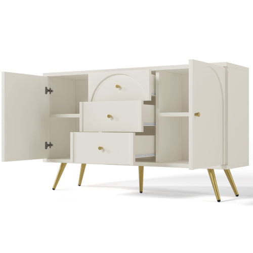 Cream White Sideboard Cabinet with 2 Doors & 3 Drawers – Modern Storage Unit (140cm)