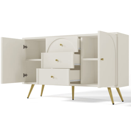 Cream White Sideboard Cabinet with 2 Doors & 3 Drawers – Modern Storage Unit (140cm)