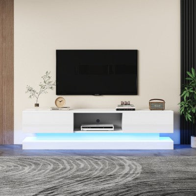 160cm White High Gloss TV Stand with LED Lights – Modern TV Unit for 70–79 Inch TVs