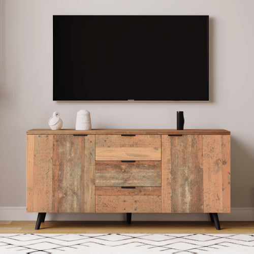 Vintage Brown Sideboard Cabinet – 140cm Storage Cupboard with Drawers & Adjustable Shelves