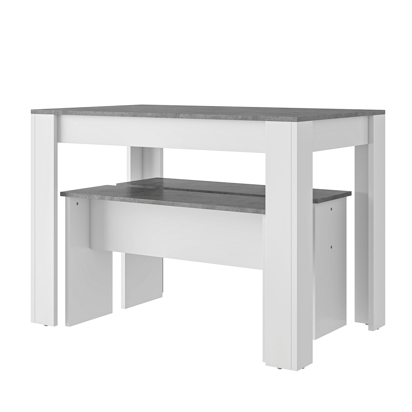 Kids Table and Bench Set – Grey & White Marble Effect Dining Table with 2 Benches