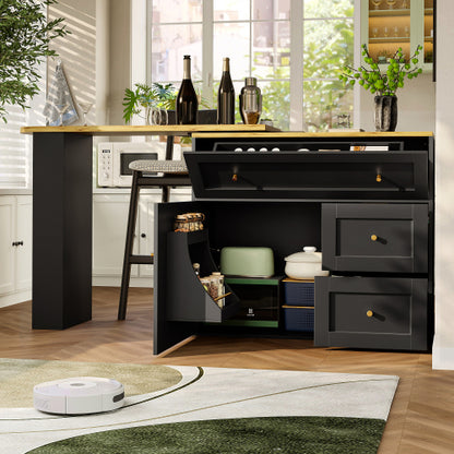 Extendable Bar Table with Storage – Black Kitchen Island & High Table (138–204cm)