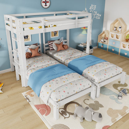 Triple Sleeper Bunk Bed for Kids & Teens – 3FT Solid Wood Frame with Ladder (White)