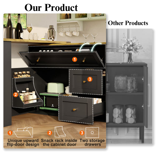 Extendable Bar Table with Storage – Black Kitchen Island & High Table (138–204cm)