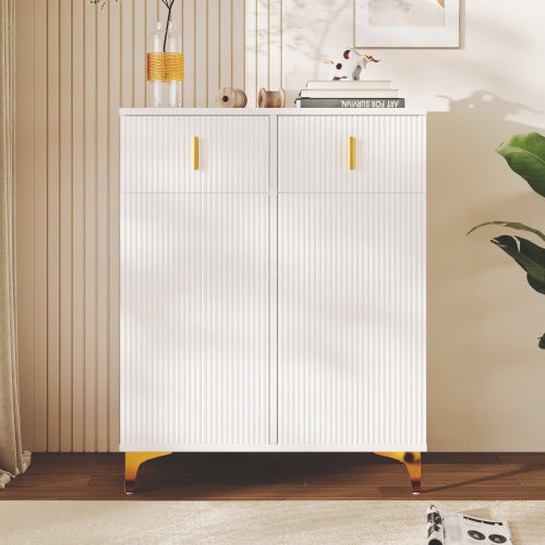 Elegant White & Gold Sideboard / Shoe Cabinet with Drawers & Adjustable Shelves (83cm)