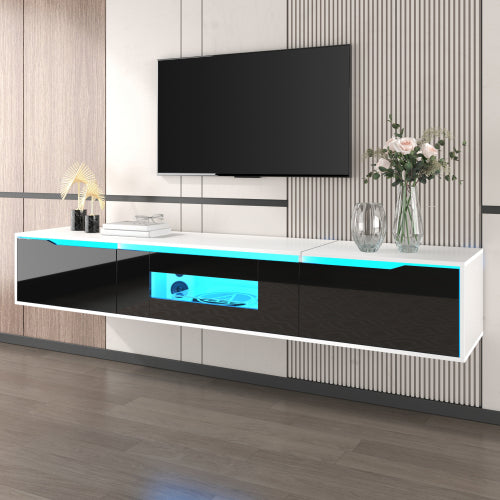 High Gloss TV Cabinet 180cm – Black & White TV Stand with LED Lights (50–59” TVs)