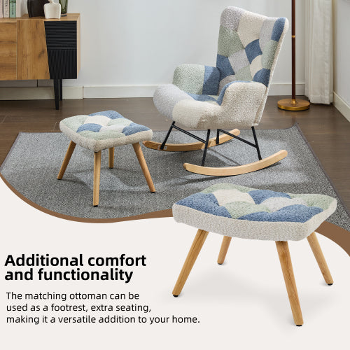 Fabric Rocking Chair for Adults – Modern Recliner Lounge Chair with Solid Wood Legs (Colourful)