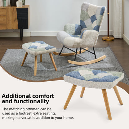 Fabric Rocking Chair for Adults – Modern Recliner Lounge Chair with Solid Wood Legs (Colourful)