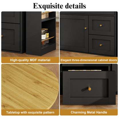 Extendable Bar Table with Storage – Black Kitchen Island & High Table (138–204cm)