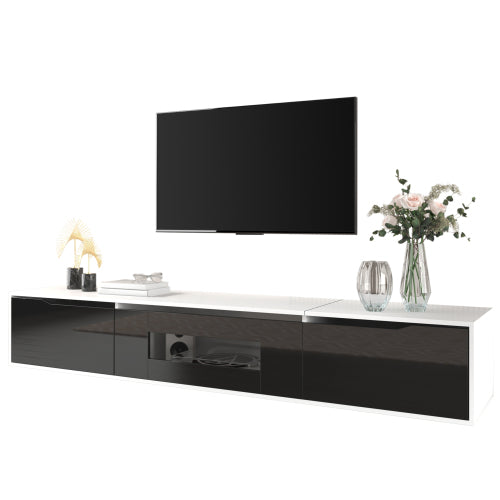 High Gloss TV Cabinet 180cm – Black & White TV Stand with LED Lights (50–59” TVs)