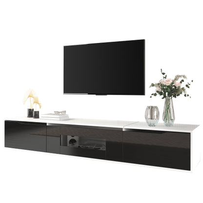 High Gloss TV Cabinet 180cm – Black & White TV Stand with LED Lights (50–59” TVs)