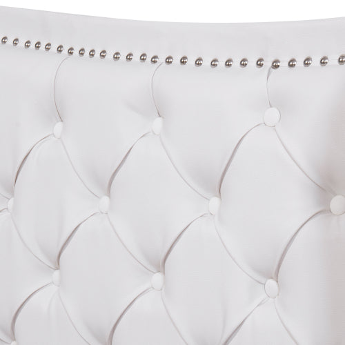 White Upholstered Double Bed with Drawers – Chesterfield Style PU Leather Bed Frame (135 x 190cm)