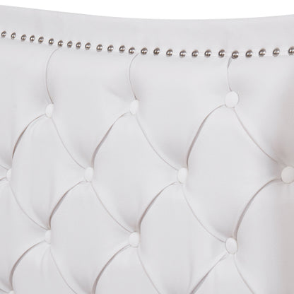 White Upholstered Double Bed with Drawers – Chesterfield Style PU Leather Bed Frame (135 x 190cm)