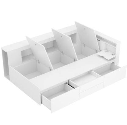Single Bed with Storage, Drawers & Bookcase – 3FT Multifunctional Bed Frame (90 x 190 cm, White)