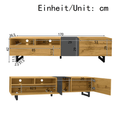 TV Cabinet 170cm – Dark Grey & Wooden TV Stand with Storage Doors & Shelves