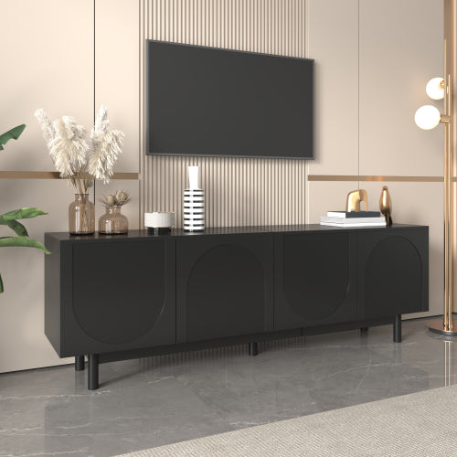 Modern Black TV Cabinet with Push-to-Open Doors & Adjustable Shelves – 175cm Lowboard Unit