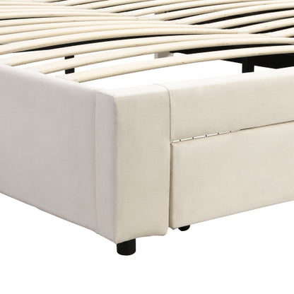 King Size Upholstered Bed 150 x 200 cm – Grey PU Bed with LED Lights, USB Charging & Storage