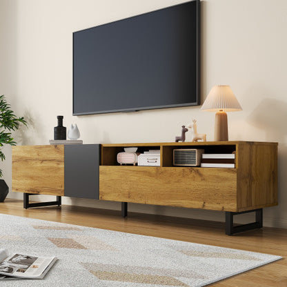 TV Cabinet 170cm – Dark Grey & Wooden TV Stand with Storage Doors & Shelves