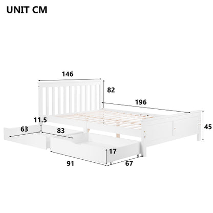 Wooden Storage Bed Frame with Drawers – 4ft6 Double Solid Pine Bed (190 x 135 cm)
