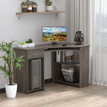 Modern Grey L-Shaped Corner Desk with Storage Shelves & Keyboard Tray (120cm)