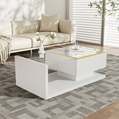 High Gloss Coffee Table with Glass Top & LED Lighting