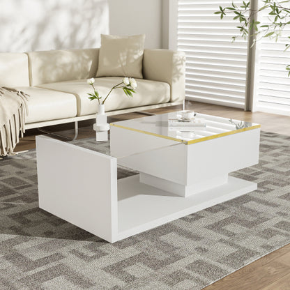 High Gloss Coffee Table with Glass Top & LED Lighting