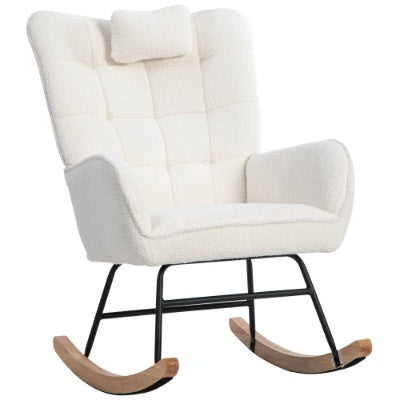 White Fabric Rocking Chair With Footstall