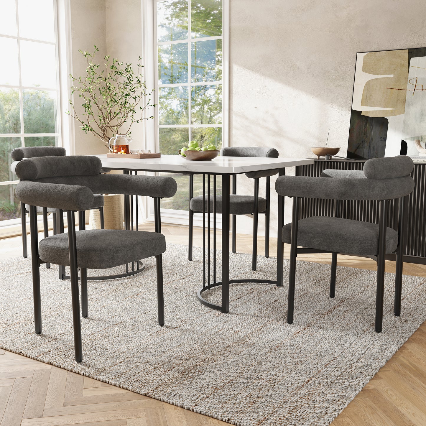 Modern Grey Velvet Dining Chairs Set of 2 with Armrests – Upholstered Kitchen & Living Room Chairs