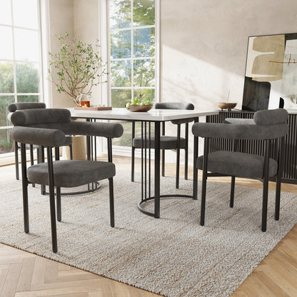 Modern Grey Velvet Dining Chairs Set of 2 with Armrests – Upholstered Kitchen & Living Room Chairs