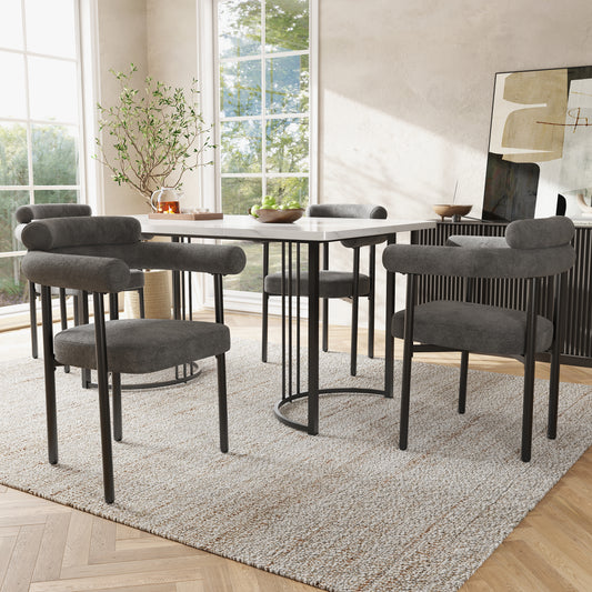 Modern Grey Velvet Dining Chairs Set of 2 with Armrests – Upholstered Kitchen & Living Room Chairs