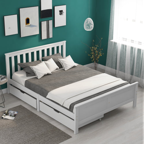 Wooden Storage Bed Frame with Drawers – 4ft6 Double Solid Pine Bed (190 x 135 cm)