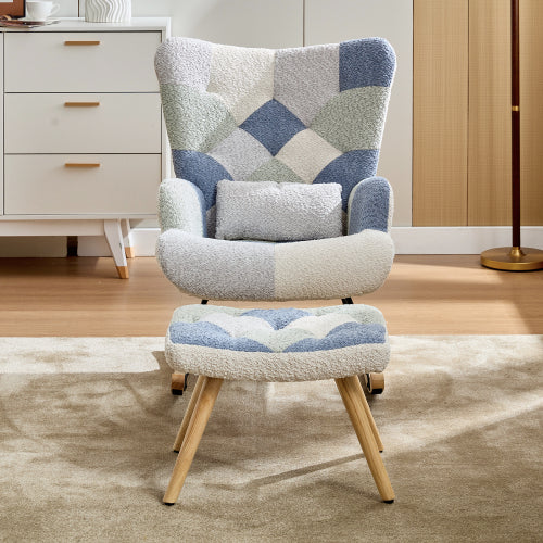 Fabric Rocking Chair for Adults – Modern Recliner Lounge Chair with Solid Wood Legs (Colourful)