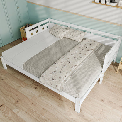 White Heart-Detail Wooden Daybed with Trundle – 3ft Single Sofa Bed (90x190cm)