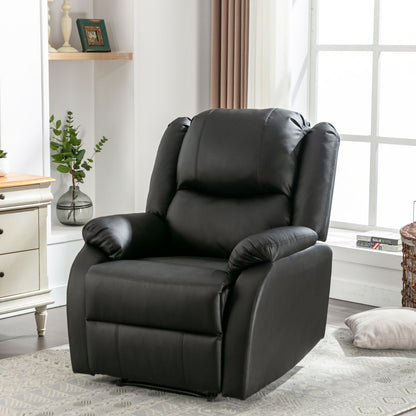 Black PU Leather Recliner Chair – Adjustable Armchair with Footrest & Side Pocket