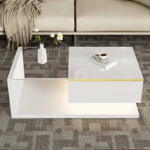 High Gloss Coffee Table with Glass Top & LED Lighting