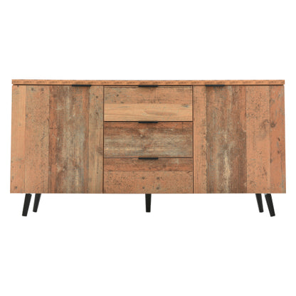 Vintage Brown Sideboard Cabinet – 140cm Storage Cupboard with Drawers & Adjustable Shelves