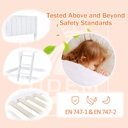 Kids Wooden Mid Sleeper Treehouse Bed – 3FT Single Loft Bed with Ladder & Guard Rail (White 90x190cm)